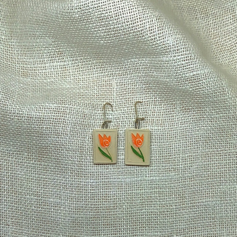 Fotka keramické náušnice oranžové tulipány